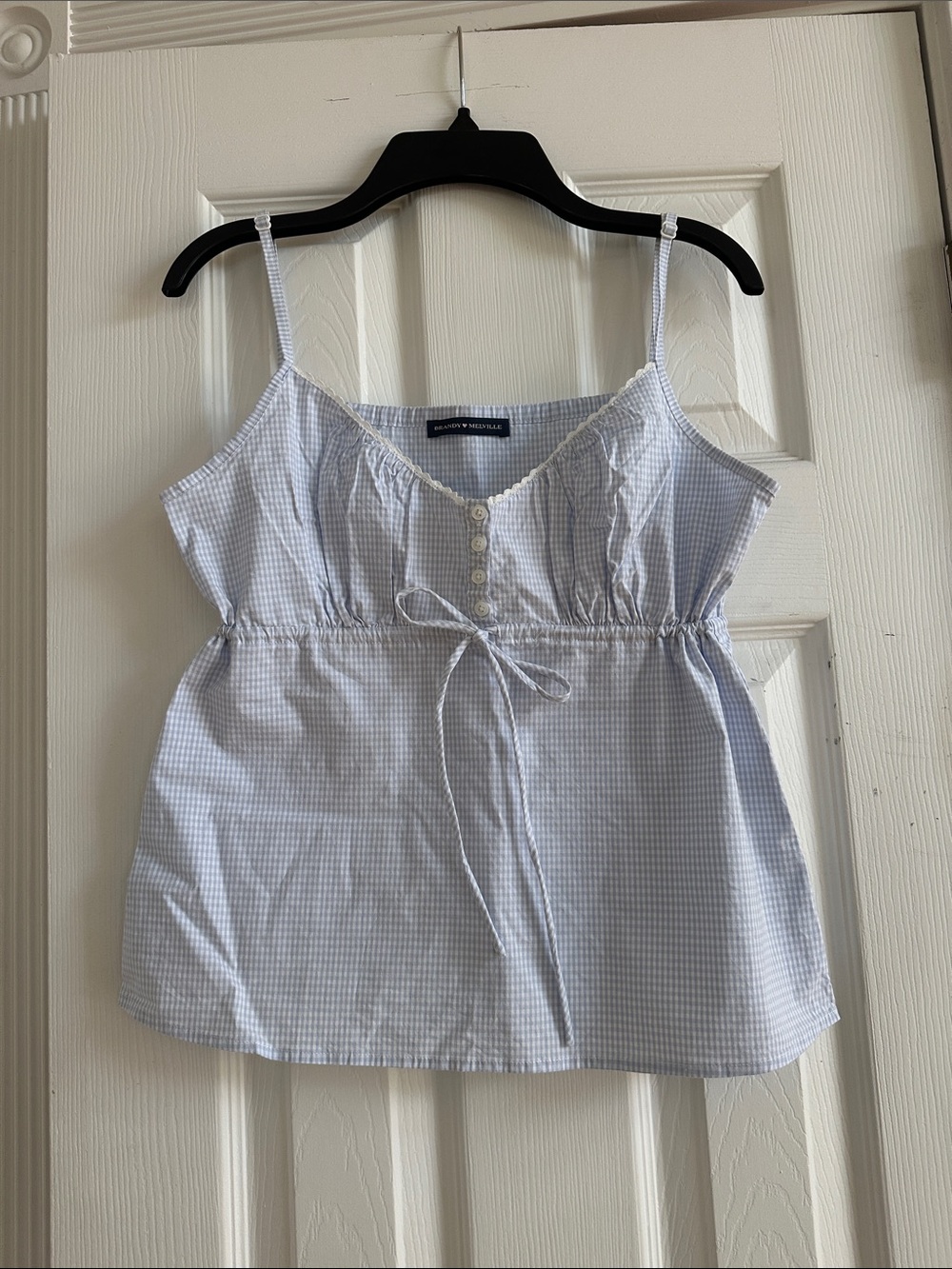 Brandy Melville Blue & White Gingham Tie-Waist Cami